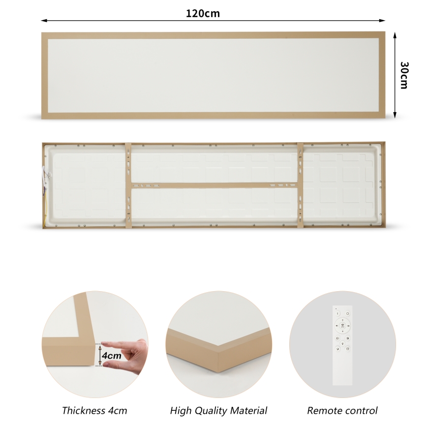 Brilagi - LED Stmievateľné kúpeľňové stropné svietidlo FRAME SMART LED/50W/230V 120x30 cm 3000-6000K IP44 béžová + diaľkové ovládanie