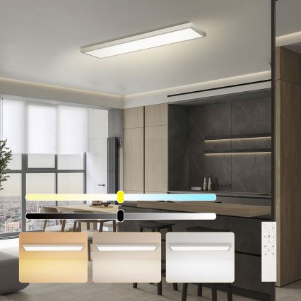Brilagi - LED Stmievateľné kúpeľňové stropné svietidlo FRAME SMART LED/50W/230V 120x30 cm 3000-6000K IP44 strieborné + diaľkové ovládanie