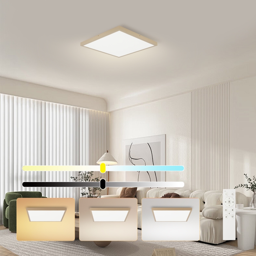 Brilagi - LED stmievateľné kúpeľňové stropné svietidlo FRAME SMART LED/50W/230V 60x60 cm 3000-6000K IP44 béžové + diaľkové ovládanie