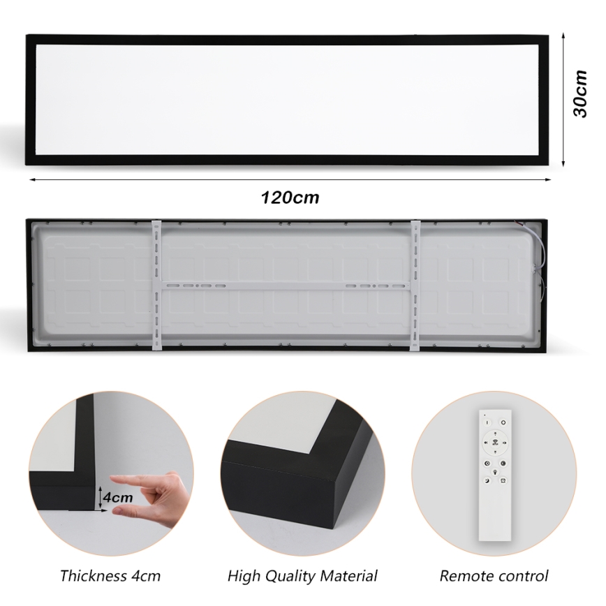 Brilagi - LED Stmievateľné kúpeľňové stropné svietidlo FRAME SMART LED/50W/230V 30x120 cm 3000-6000K IP44 čierna + diaľkové ovládanie