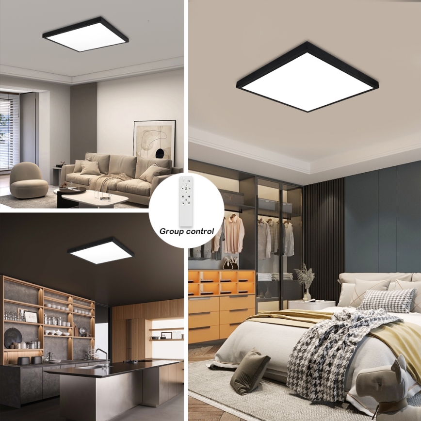 Brilagi - LED Stmievateľné kúpeľňové stropné svietidlo FRAME SMART LED/50W/230V 60x60 cm 3000-6000K IP44 čierna + diaľkové ovládanie