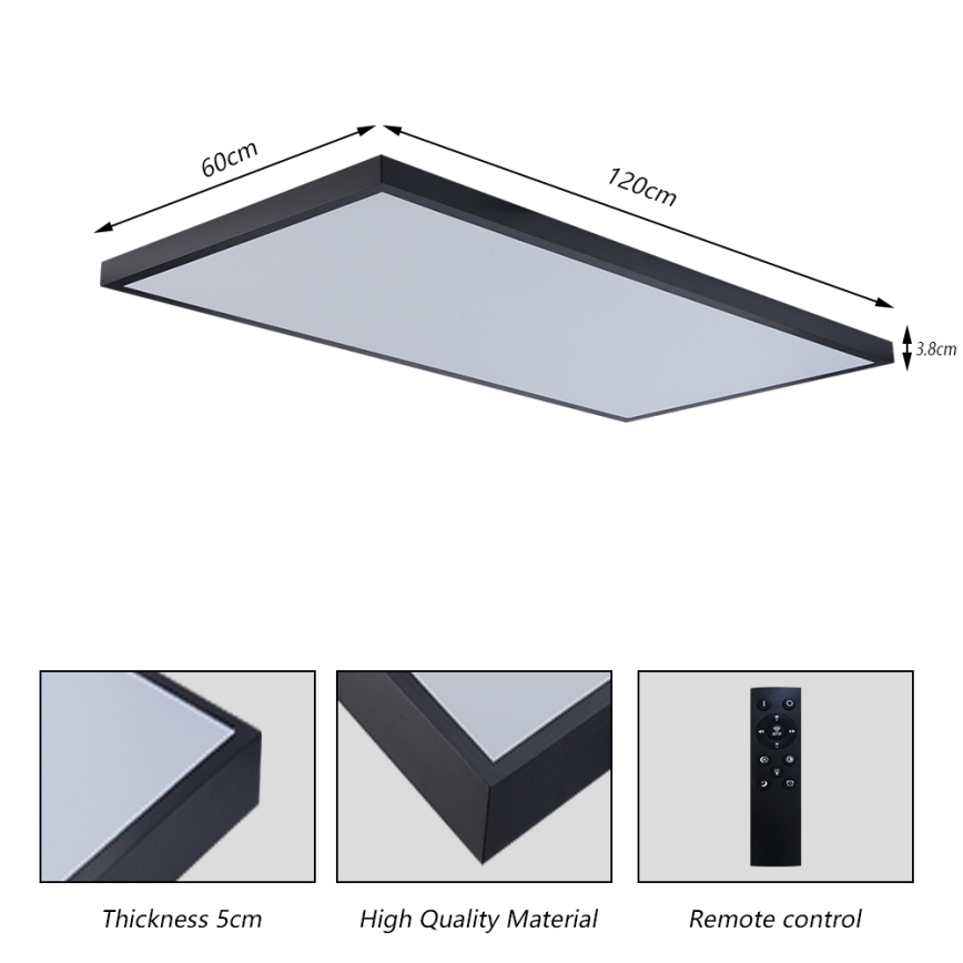 Brilagi - LED stmievateľné kúpeľňové stropné svietidlo FRAME SMART LED/96W/230V 120x60 cm 3000-6000K IP44 čierna + diaľkové ovládanie