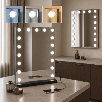 BRILAGI - LED Stmievateľné make-up zrkadlo HOLLYWOOD LED/15W/230V CCT + 2x USB 55x77 cm čierna