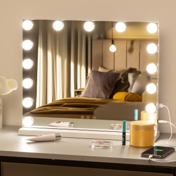 BRILAGI - LED Stmievateľné make-up zrkadlo HOLLYWOOD LED/15W/230V CCT + USB biela