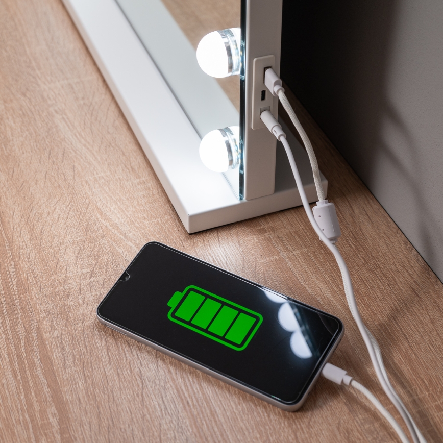 BRILAGI - LED stmievateľné líčiace zrkadlo HOLLYWOOD LED/15W/230V CCT + 2x USB 55x77 cm biela