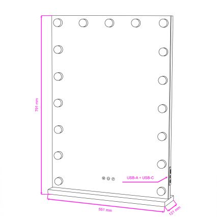 BRILAGI - LED stmievateľné líčiace zrkadlo HOLLYWOOD LED/15W/230V CCT + 2x USB 55x77 cm biela
