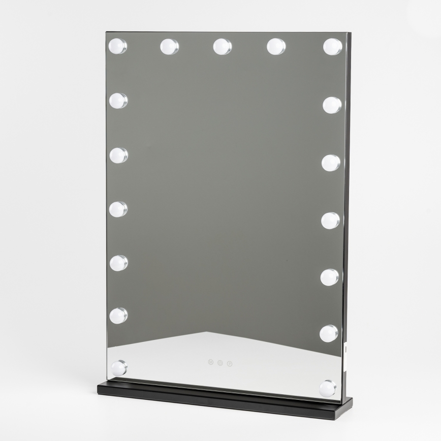 BRILAGI - LED Stmievateľné make-up zrkadlo HOLLYWOOD LED/15W/230V CCT + 2x USB 55x77 cm čierna