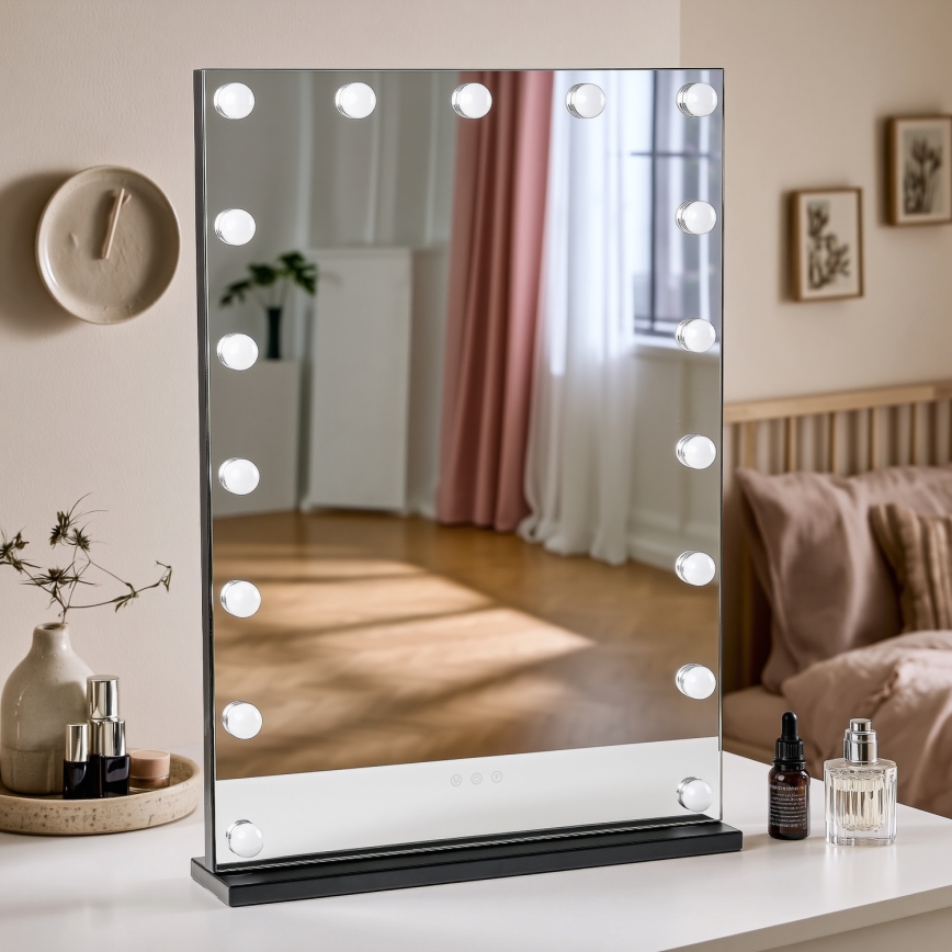 BRILAGI - LED Stmievateľné make-up zrkadlo HOLLYWOOD LED/15W/230V CCT + 2x USB 55x77 cm čierna