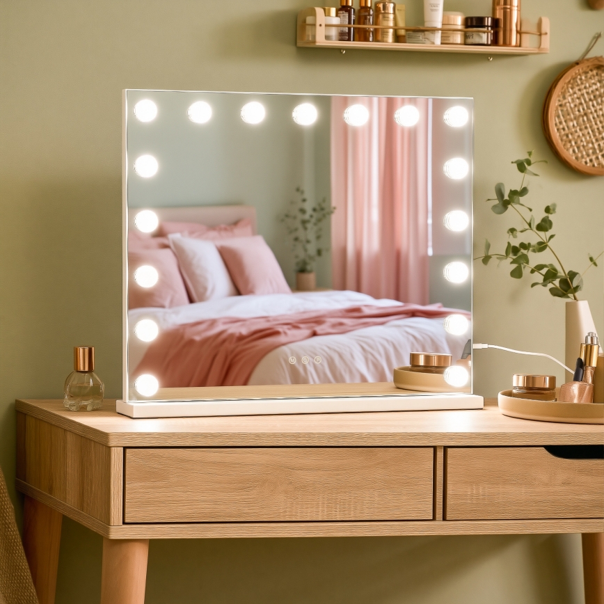 BRILAGI - LED stmievateľné make-upové zrkadlo HOLLYWOOD LED/15W/230V CCT + 2x USB 60x50 cm biela
