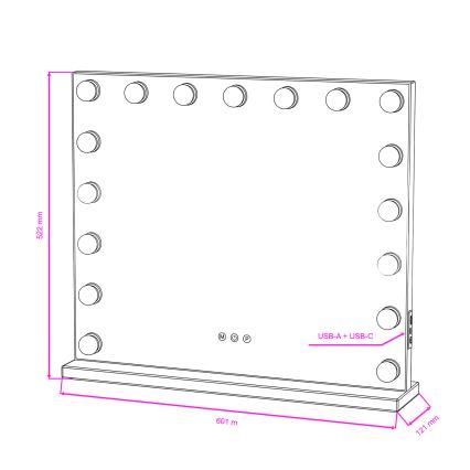 BRILAGI - LED stmievateľné make-upové zrkadlo HOLLYWOOD LED/15W/230V CCT + 2x USB 60x50 cm biela