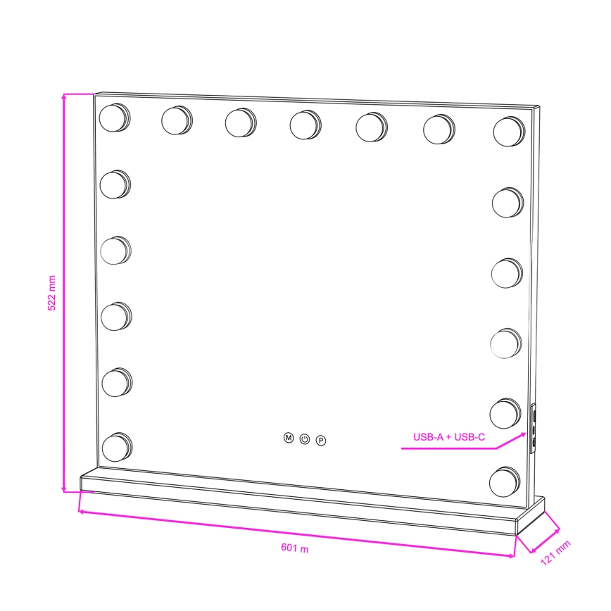 BRILAGI - LED stmievateľné make-upové zrkadlo HOLLYWOOD LED/15W/230V CCT + 2x USB 60x50 cm biela
