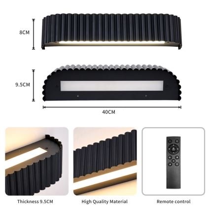 Brilagi - LED Stmievateľné nástenné svietidlo FALCON MODERN LED/14W/230V 3000-6000K 40 cm čierna + diaľkové ovládanie