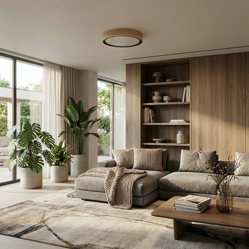 Brilagi - LED Stmievateľné stropné svietidlo COCI LED/48W/230V 3000-6500K priemer 39 cm drevený dekor/čierna + diaľkové ovládanie