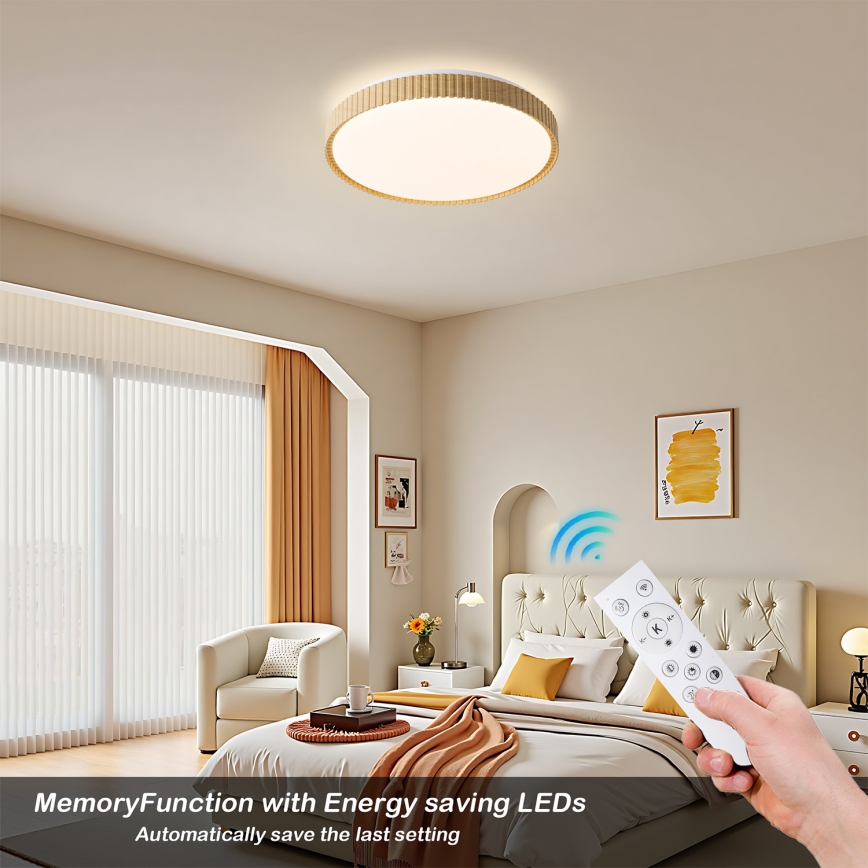Brilagi - LED stmievateľné stropné svietidlo CORVO LED/72W/230V 3000-6000K drevený dekor pr. 50 cm + diaľkové ovládanie