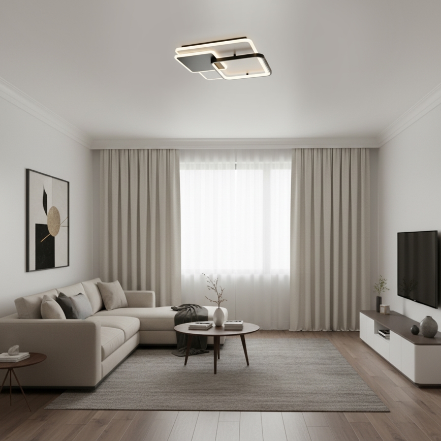 Brilagi - stmievateľné LED stropné svietidlo FLARE, LED 64 W, 230 V, 3000–6000 K, 45 × 45 cm, biela/čierna + diaľkové ovládanie