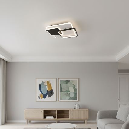 Brilagi - stmievateľné LED stropné svietidlo FLARE, LED 64 W, 230 V, 3000–6000 K, 45 × 45 cm, biela/čierna + diaľkové ovládanie