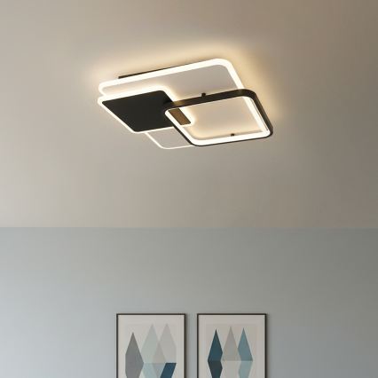 Brilagi - stmievateľné LED stropné svietidlo FLARE, LED 64 W, 230 V, 3000–6000 K, 45 × 45 cm, biela/čierna + diaľkové ovládanie