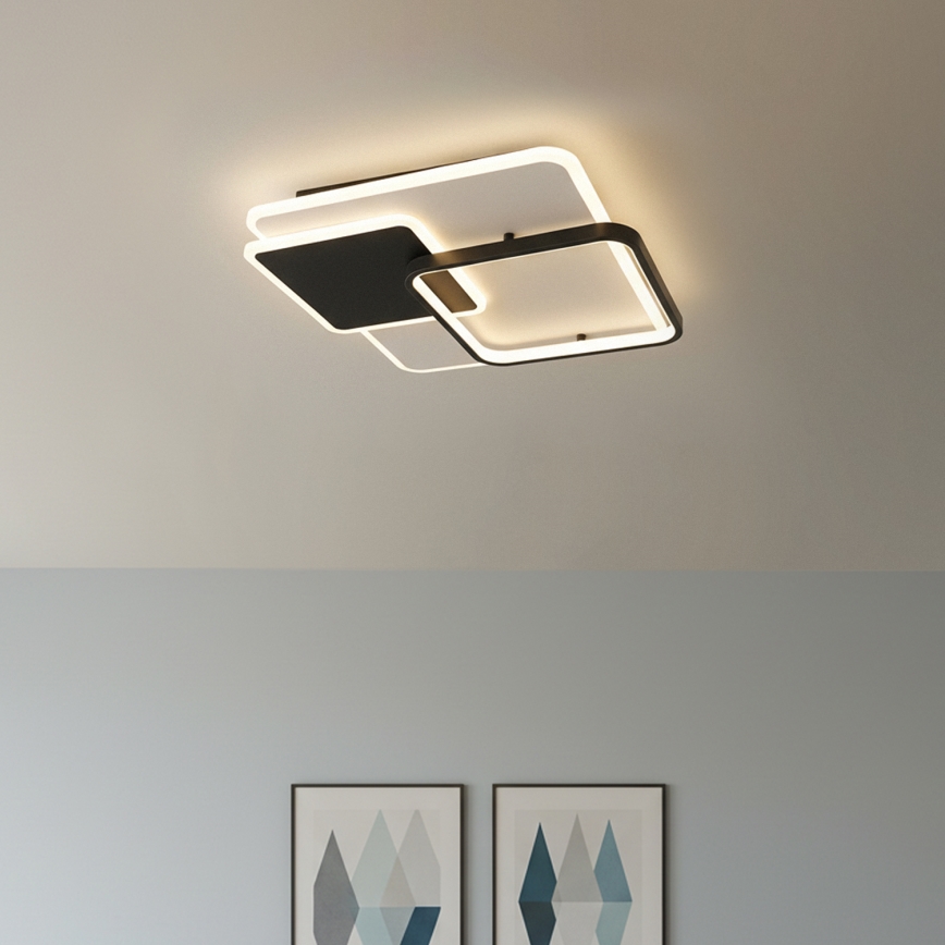 Brilagi - stmievateľné LED stropné svietidlo FLARE, LED 64 W, 230 V, 3000–6000 K, 45 × 45 cm, biela/čierna + diaľkové ovládanie