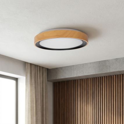 Brilagi - LED stlmiteľné stropné svietidlo FLOCO LED/48W/230V 3000-6500K priemer 40 cm drevený dekor/čierna + diaľkové ovládanie