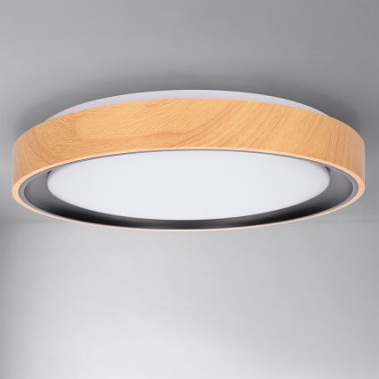 Brilagi - LED stlmiteľné stropné svietidlo FLOCO LED/48W/230V 3000-6500K priemer 40 cm drevený dekor/čierna + diaľkové ovládanie