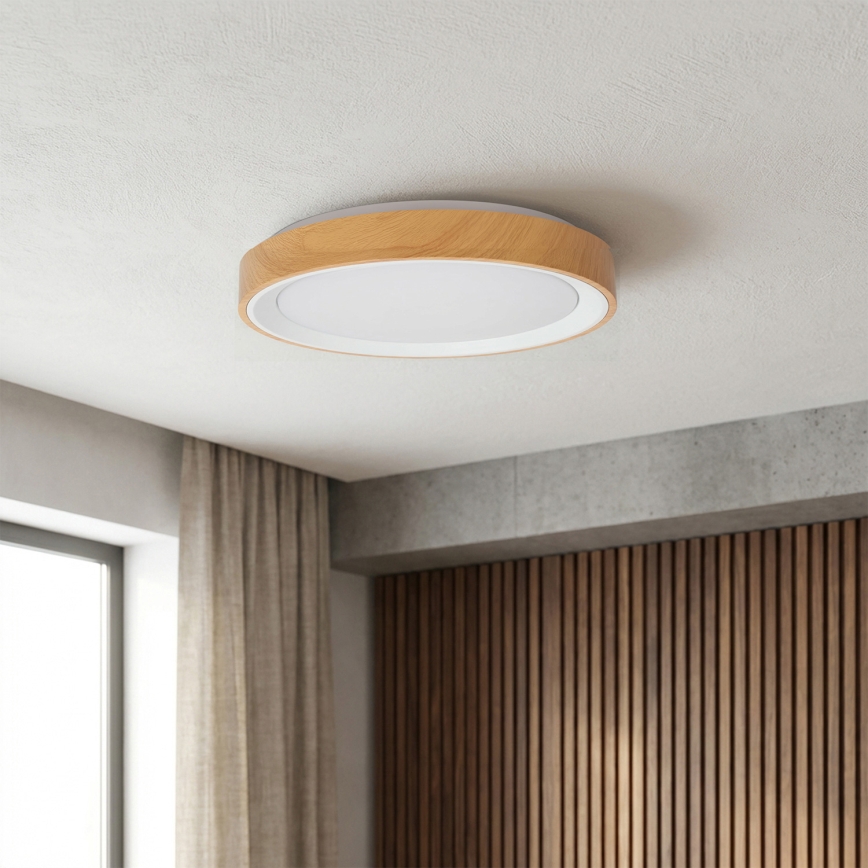 Brilagi - stmievateľné LED stropné svietidlo FLOCO LED/48W/230V, priemer 40 cm, drevený dekor/biela + diaľkové ovládanie