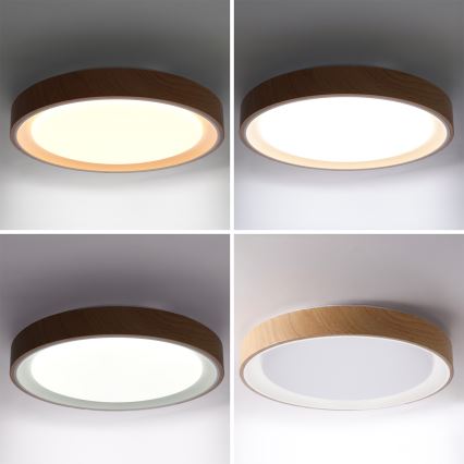 Brilagi - stmievateľné LED stropné svietidlo FLOCO LED/48W/230V, priemer 40 cm, drevený dekor/biela + diaľkové ovládanie