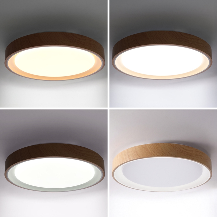 Brilagi - stmievateľné LED stropné svietidlo FLOCO LED/48W/230V, priemer 40 cm, drevený dekor/biela + diaľkové ovládanie
