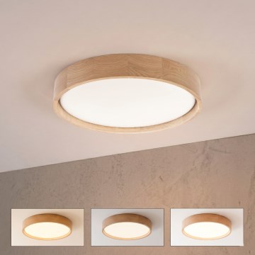 Brilagi - LED stmievateľné stropné svietidlo MANAROLA SMART, 24 W, 230 V, 3000–6000 K, Wi-Fi Tuya Beacon, priemer 41 cm, dub, s diaľkovým ovládaním