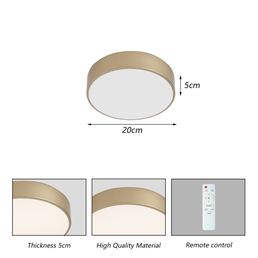 Brilagi - stmievateľné LED stropné svietidlo POOL LED/24W/230V 3000-6000K priemer 20 cm zlaté + diaľkové ovládanie