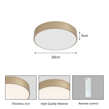 Brilagi - LED stmievateľné stropné svietidlo POOL LED/36W/230V 3000-6000K priemer 30 cm zlaté + diaľkové ovládanie