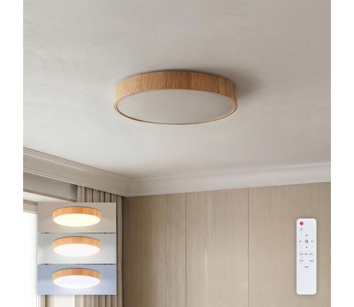 Brilagi - LED stmievateľné stropné svietidlo POOL LED/36W/230V Ø 30 cm, drevený dekor + diaľkové ovládanie WO800-OEM47-30-REM