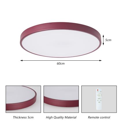 Brilagi - LED stmievateľné stropné svietidlo POOL LED/60W/230V 3000–6000K pr. 60 cm burgundské + diaľkové ovládanie
