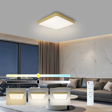 Brilagi - LED Stmievateľné stropné svietidlo POOL SQUARE LED/36W/230V 3000-6000K 40x40 cm zlatá + diaľkové ovládanie