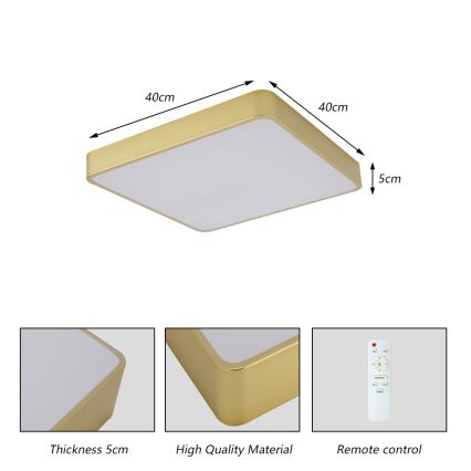 Brilagi - LED Stmievateľné stropné svietidlo POOL SQUARE LED/36W/230V 3000-6000K 40x40 cm zlatá + diaľkové ovládanie