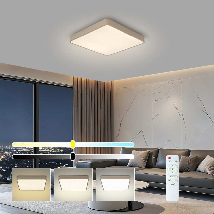 Brilagi - LED stmievateľné stropné svietidlo POOL SQUARE LED/48W/230V 3000-6000K 50x50 cm béžové + diaľkové ovládanie