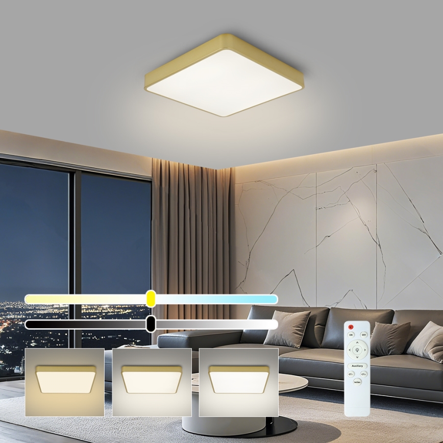 BRILAGI - Stmievateľné LED stropné svietidlo POOL SQUARE LED/48W/230V 3000-6000K 50x50 cm zlaté + diaľkové ovládanie