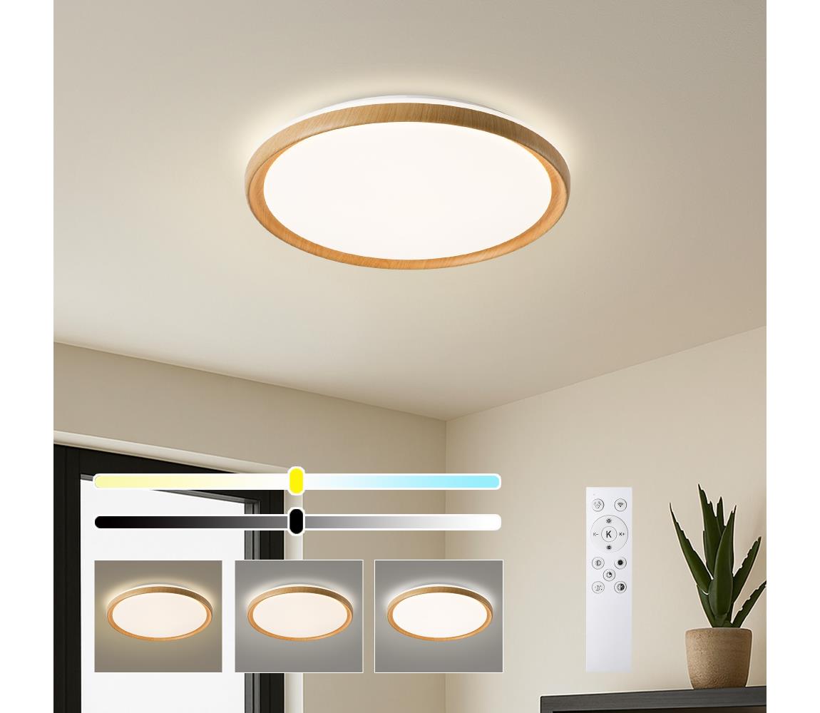 Brilagi-LED stmievateľné stropné svietidlo RIVO LED/72W/230V 3000-6000K drevený dekor pr. 50 cm + diaľkové ovládanie BRI857