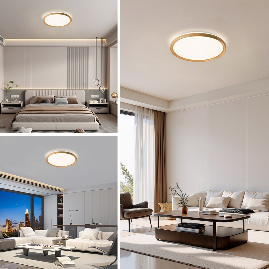 Brilagi - LED stmievateľné stropné svietidlo RIVO LED/72W/230V 3000-6000K dekor dreva pr. 50 cm + diaľkové ovládanie
