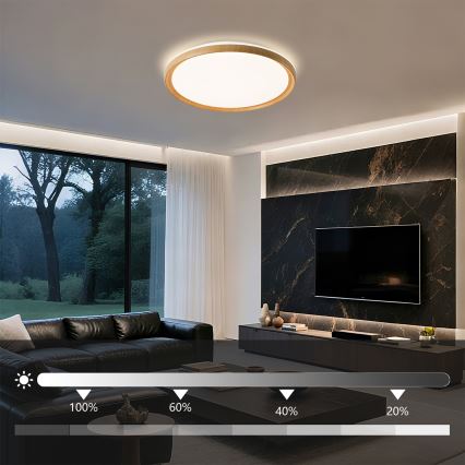 Brilagi - LED stmievateľné stropné svietidlo RIVO LED/72W/230V 3000-6000K dekor dreva pr. 50 cm + diaľkové ovládanie