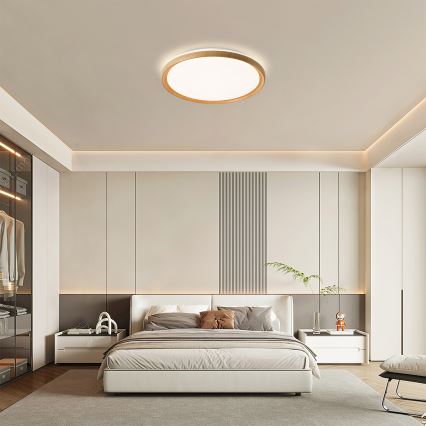 Brilagi - LED stmievateľné stropné svietidlo RIVO LED/72W/230V 3000-6000K dekor dreva pr. 50 cm + diaľkové ovládanie