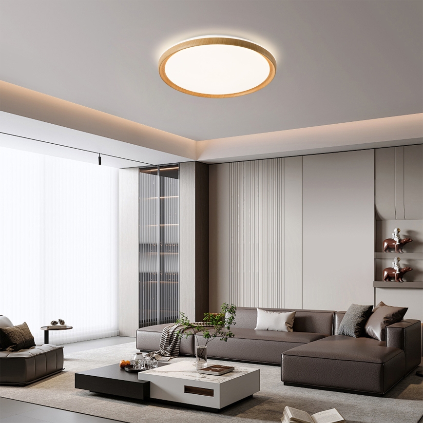 Brilagi - LED stmievateľné stropné svietidlo RIVO LED/72W/230V 3000-6000K dekor dreva pr. 50 cm + diaľkové ovládanie