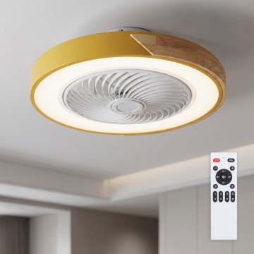 Brilagi - LED stmievateľné stropné svietidlo s ventilátorom LED/38W/230V 3000-6500K 3000-6500K pr. 50 cm zlatá/dub + diaľkové ovládanie
