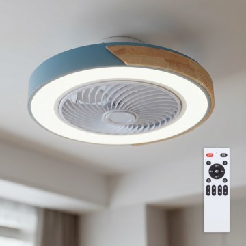 Brilagi - LED stmievateľné stropné svietidlo s ventilátorom LED/38W/230V 3000-6500K priemer 50 cm modrá/dub + diaľkové ovládanie