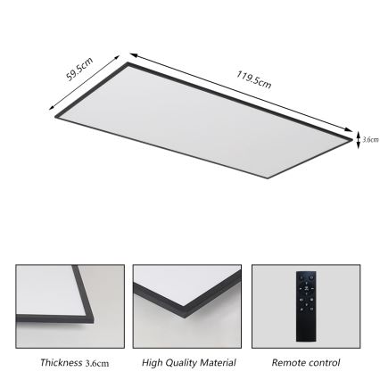 Brilagi - LED stmievateľné stropné svietidlo SLIMFRAME LED/80W/230V 120x60 cm 3000-6000K čierne + diaľkové ovládanie