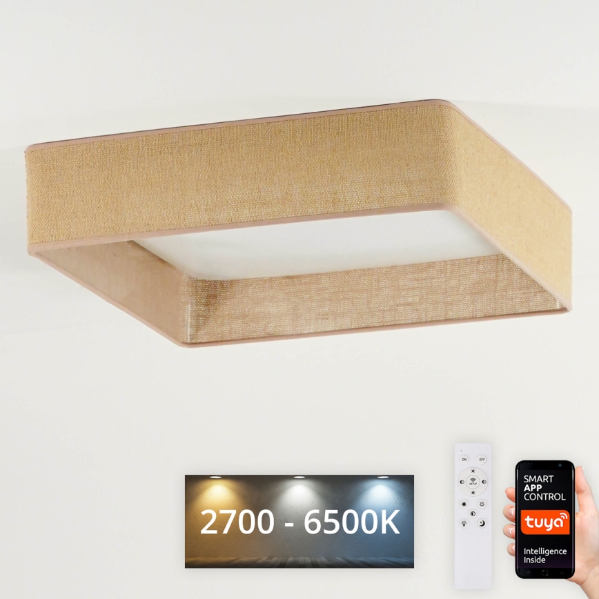 Brilagi - LED Stmievateľné stropné svietidlo VELVET SQUARE SMART LED/36W/230V 60x60 cm 2700-6500K Wi-Fi Tuya + diaľkové ovládanie hnedá