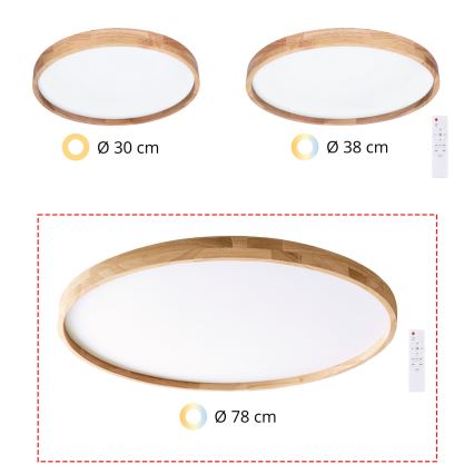 Brilagi - LED stmievateľné stropné svietidlo ALSON LED/72W/230V 3000-6500K dub, priemer 78 cm + diaľkové ovládanie