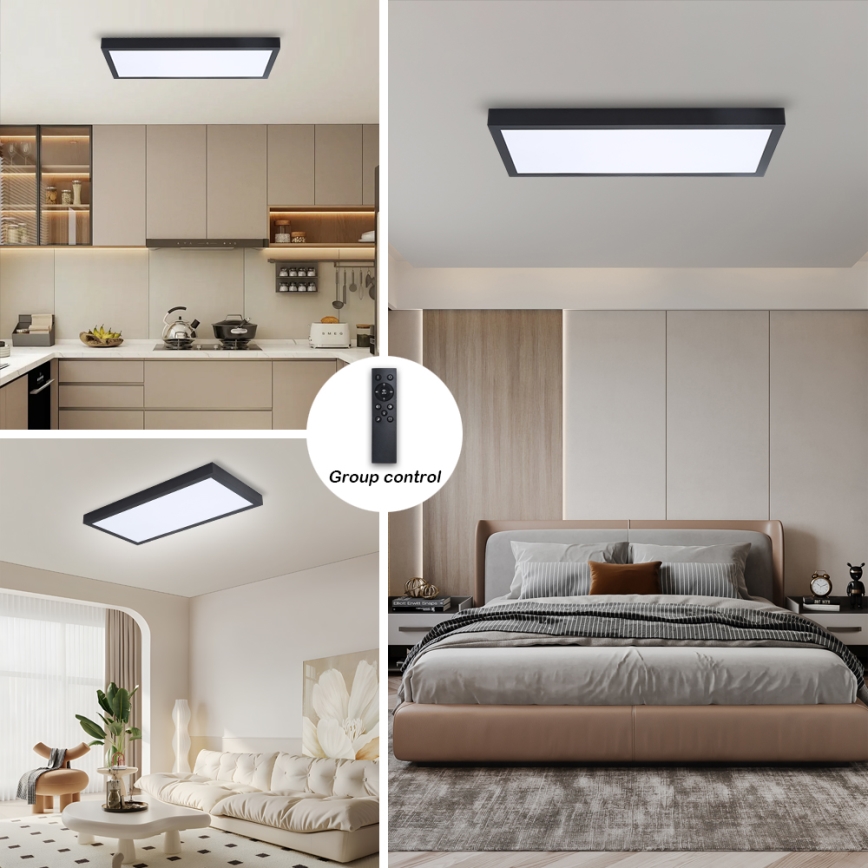 Brilagi - LED Stmievateľné kúpeľňové stropné svietidlo FRAME SMART LED/30W/230V 30x60 cm 3000-6000K  IP44 čierna  + diaľkové ovládanie