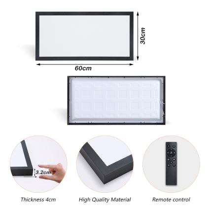 Brilagi - LED Stmievateľné kúpeľňové stropné svietidlo FRAME SMART LED/30W/230V 30x60 cm 3000-6000K  IP44 čierna  + diaľkové ovládanie