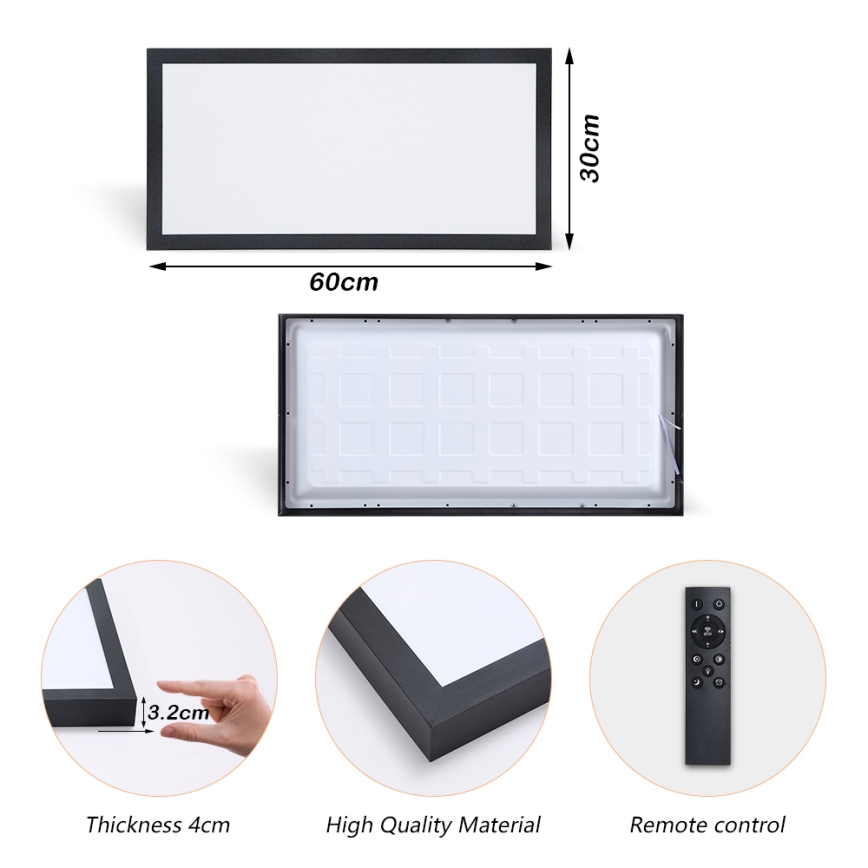 Brilagi - LED Stmievateľné kúpeľňové stropné svietidlo FRAME SMART LED/30W/230V 30x60 cm 3000-6000K  IP44 čierna  + diaľkové ovládanie