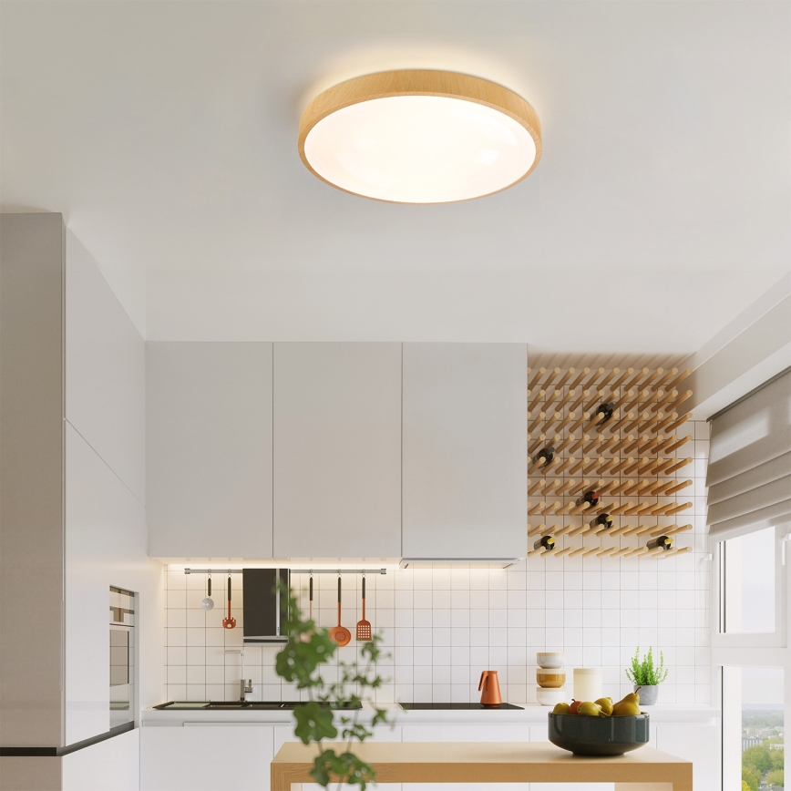 Brilagi - LED Stmievateľné stropné svietidlo GLASS POOL DOUBLE LED/48W/230V 3000-6000K 40 cm dekor dreva + diaľkové ovládanie